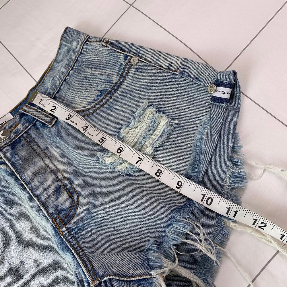 One Teaspoon Shorts Womens 25 Blue Bandits High Rise Distressed Raw Hem Ripped - Picture 10 of 10